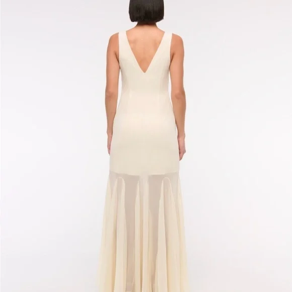 Abercrombie Plunge Godet Maxi Dress | Size Small | Altered | Warm Beige - Picture 4 of 9